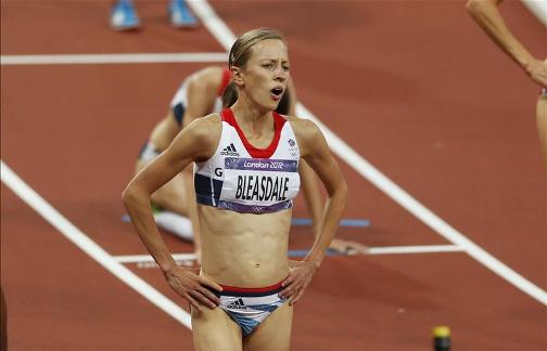 EXHAUSTED: Julia Bleasdale and Jo Pavey finish outside of the medals in the women's 5000 metres