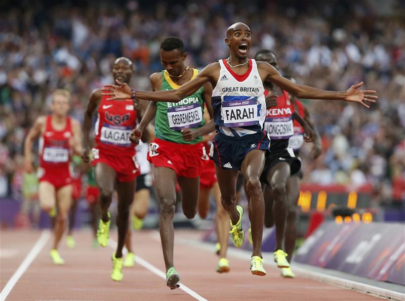 KICK: Mo Farah saw off his rivals with a superb finish the home straight to win his second gold of the Games