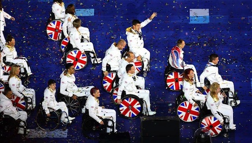 ROUSING RECEPTION: Great Britain's team were last into the stadium - and were greeted by David Bowie's Heroes