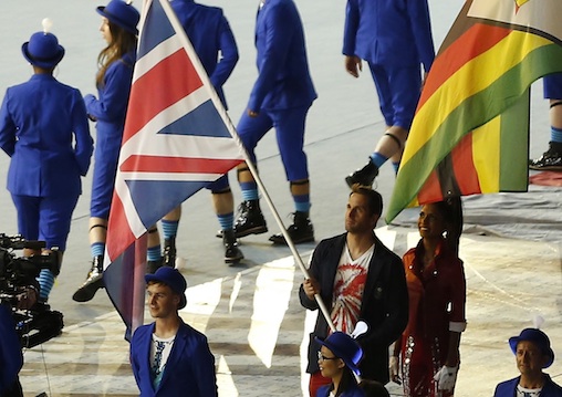 HERO: Ben Ainslie carries the British flag at the London 2012 closing ceremony