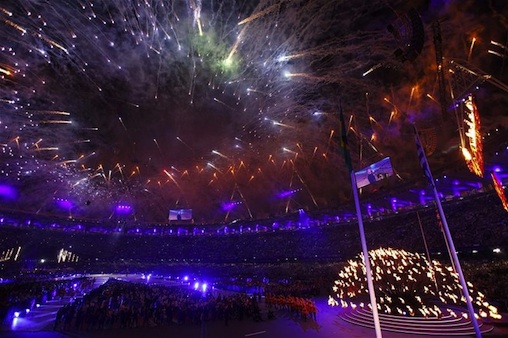 SOMBRE: Flame goes out at the conclusion of the London 2012 Olympics, hailed as 'happy and glorious' by the IOC  