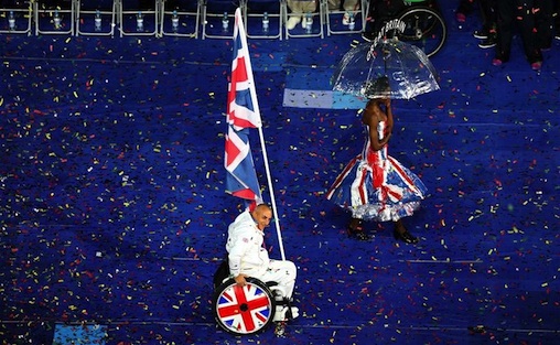 BIG WELCOME: Two time Paralympic champion Peter Norfolk carried the British flag into the opening ceremony (Action Images)  