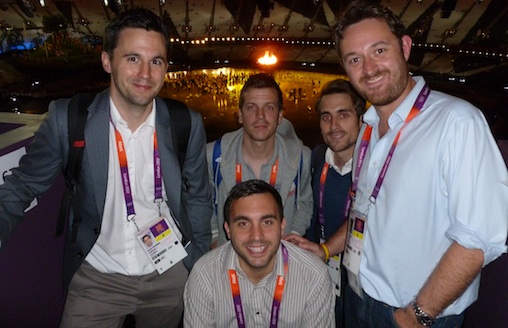 TEAM SB AT THE OC: Chief reporter Daniel Schofield, Charlie Talbot-Smith, Ben Baker, Tom Reynolds and managing editor James Toney (left to right)